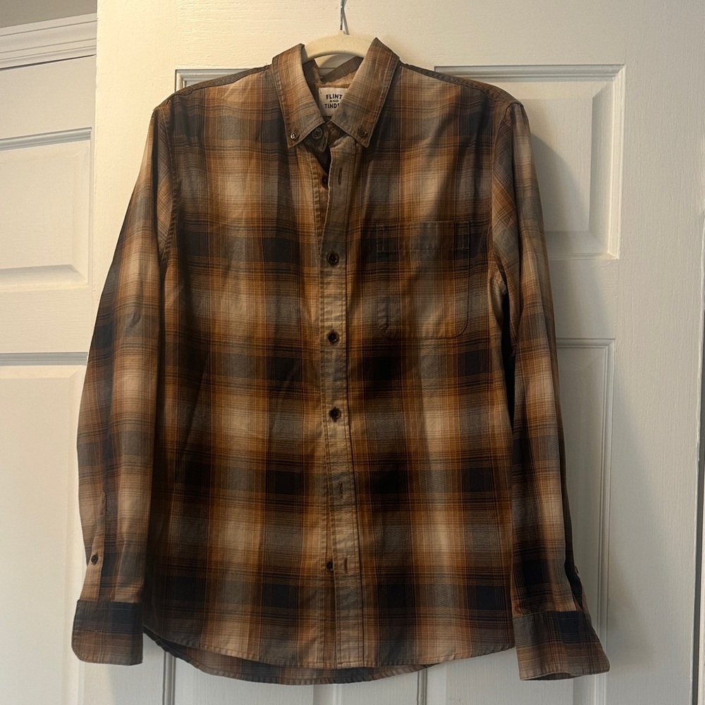 Men's Brown Plaid Casual Button Down Shirt